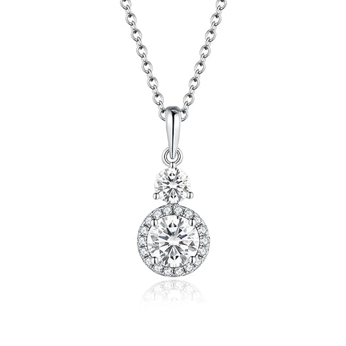 CLLBANT Moissanit rund 6,5 mm Anhänger 1 CT D Farbe Diamant Edelstein Halsketten für Frauen 925 Sterling Silber Schmuck (rhodiniert)