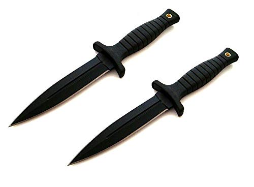 KOSxBO® 2er Messerset - Hand to Hand Krav MAGA Combat - Israel Defense Forces Nahkampf Stiefelmesser 24 cm - Gürtelmesser - SEK Sondereinheiten Einsatzmesser - Kampfdolch - Bootdagger - Stiefeldolch