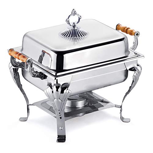 HuKaiL 4L Edelstahl Warmhaltebehälter, Europäisch Speisewärmer Chafing Dish mit Ständer, Warmhaltegerät Buffetwärmer für Cafeterias, Hotel, Schulkantinen, Bankette, 42 * 29 * 32cm