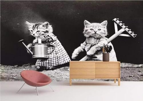 Retro-Katze 3D Tapete Poster Restaurant Schlafzimmer Wohnzimmer Sofa TV Dekorative Wand-200cm×140cm