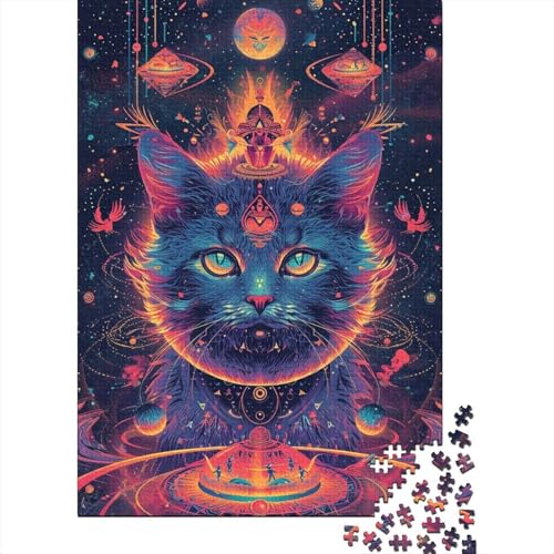 Art Cat Holzpuzzle Erwachsenenpuzzle Kunstpuzzle für Erwachsene 1000 Teile ganze Familie und die 29,53x19,69 Zoll