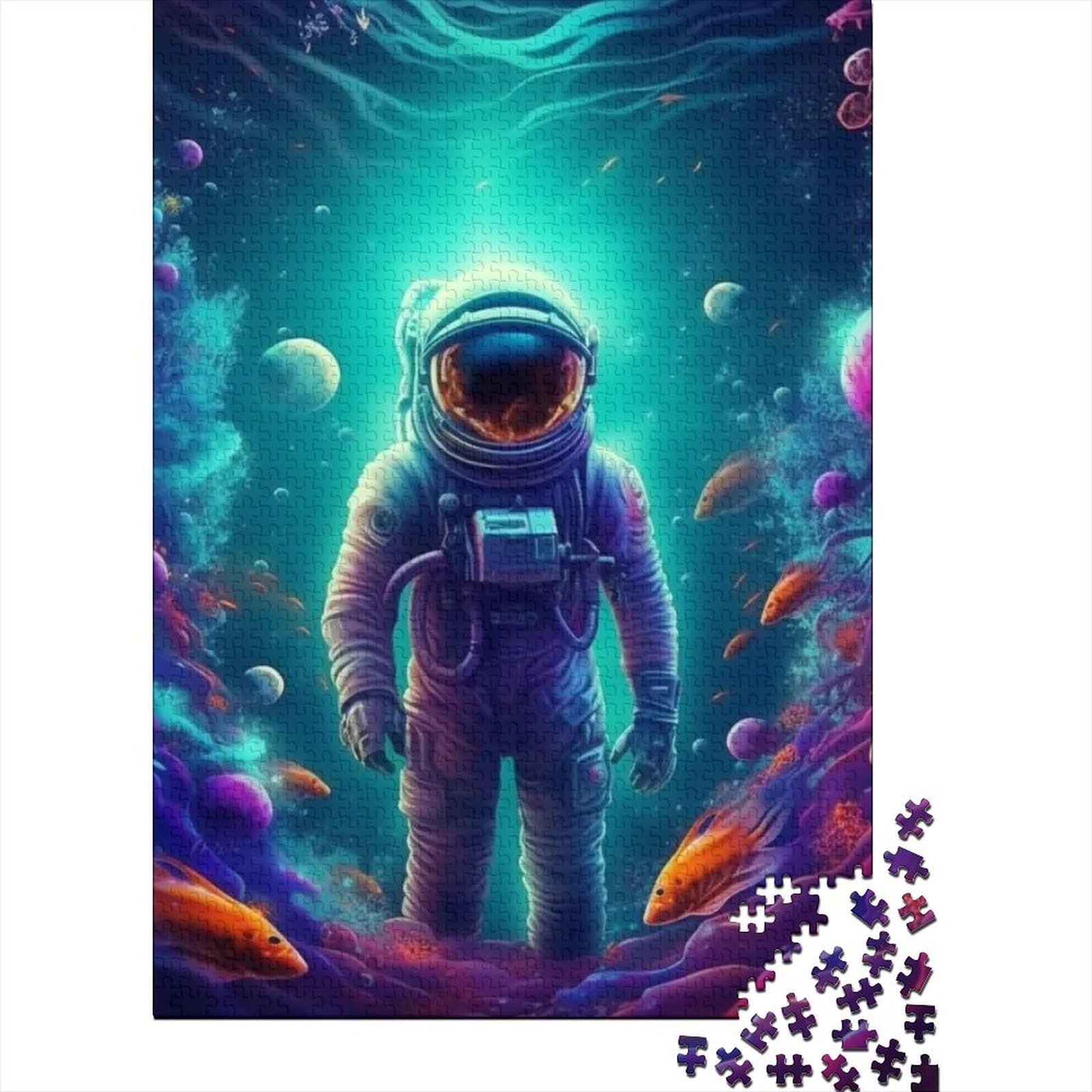 1000 Teile für Erwachsene, schwieriges Puzzle, Unterwasser-Astronauten-Holzpuzzle für Erwachsene und Teenager, nachhaltiges Puzzle für Erwachsene (Größe 29,53 x 19,69 Zoll)