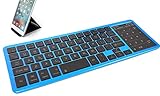 Ovegna BT12: Kabellose Bluetooth-Tastatur, Hintergrundbeleuchtung, RGB, Touchpad & Digital, wiederaufladbarer Lithium-Akku, mit USB-Ausgang, unter Windows, Android, iOS, PC, Tablets und Smartphones (blau)