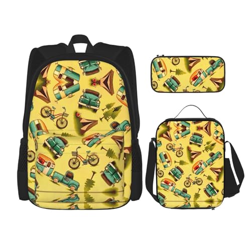 WURTON Auto- und Fahrraddruck, verstellbare Schultergurte, Rucksack-Set, Lunchtasche, Federmäppchen, Kombinationstaschen-Set