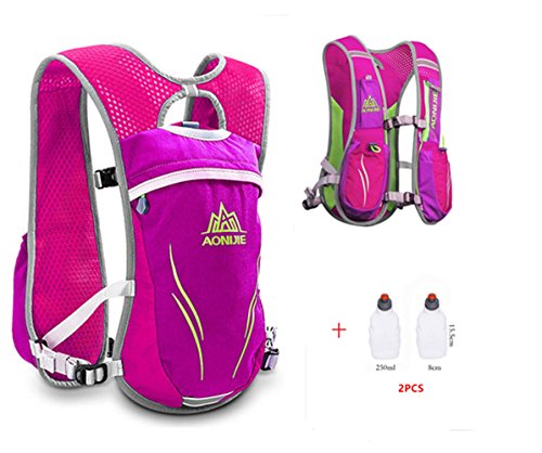 AONIJIE Ultrleicht 5.5L Laufen Running Trinkrucksack Hydrationspack Hydration Rucksack (Rosa+2pcs 250ml Trinkflaschen)