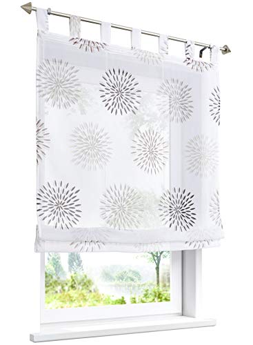 LiYa 1 Stück Raffrollo mit Kreis-Motiven Floral Design Raffgardine Voile Transparent Vorhang (BxH 100x140cm, Braun)