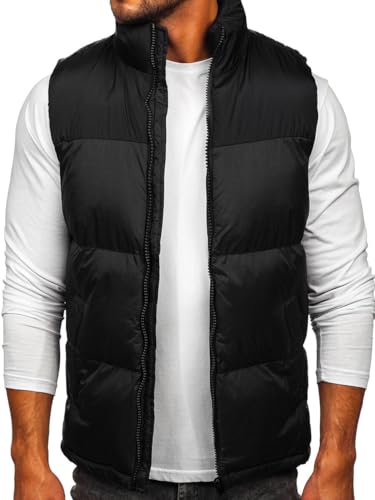 BOLF Herren Weste mit Stehkragen Steppweste Bodywarmer Daunenweste Reißverschluss Ärmellose Sportweste Zip Wärme Freizeit Outdoor Style 9969 Schwarz L [1U1]