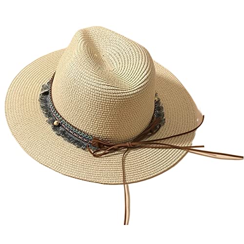 YIHANSS Sonnenhut Strandhut Fransen Verzierter Strohhut Damen Boho Strandhut Eleganter Sonnenhut Panamahut Strohhut Hüte