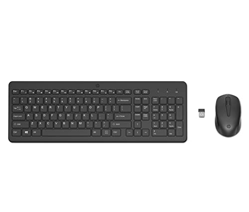 HP 150 kabellose Tastatur und Maus, 2,4 GHz, LED-Anzeige, Tastensperre, 12 Tastenkombinationen, Plug and Play, optische Sensor-Maus mit 1600 DPI, kompatibel mit Windows 10 und 11, schwarz