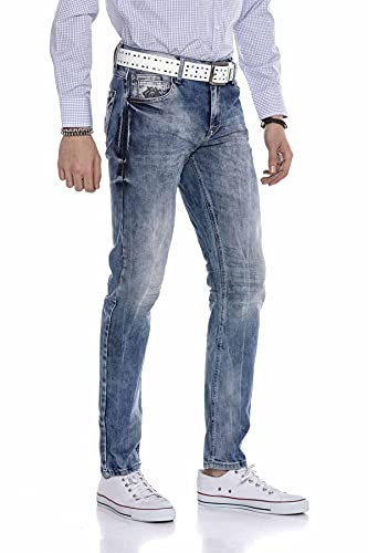 Cipo & Baxx Herren Jeans Hose Slim Fit Kontrastnaht Regular Denim Pants Freizeithose CD319 Blau W31 L34