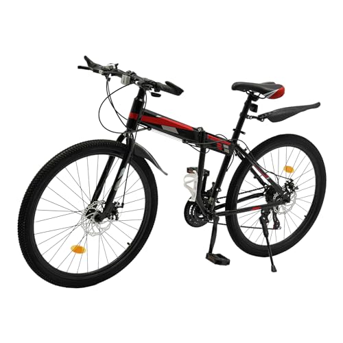 Fridgestea 26 Zoll Mountainbike Klappbar, 21 Gang Klapprad, Klappfahrrad Erwachsene Jugendfahrrad MTB mit Scheibenbremsen vorne und hinten für Jungen Mädchen Damen Herren (Schwarz+Rot)