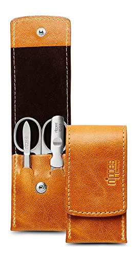 nippes Solingen Maniküre Set Cognac, 3-teilig, Rindleder-Etui mit Druckknopf, Nagelpflege Set, Nagelschere Set, Made in Germany