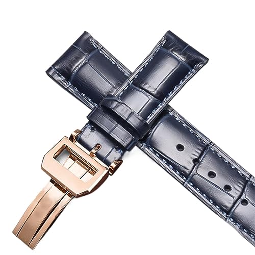 SCRUBY Beobachten Sie Armband für IWC Pilot Watches Portofino Portugieser Männer Strap Watch Accessorie Real Leder Uhren Band Uhrengürtelkette(Blue-RoseGold Clasp2,21mm)