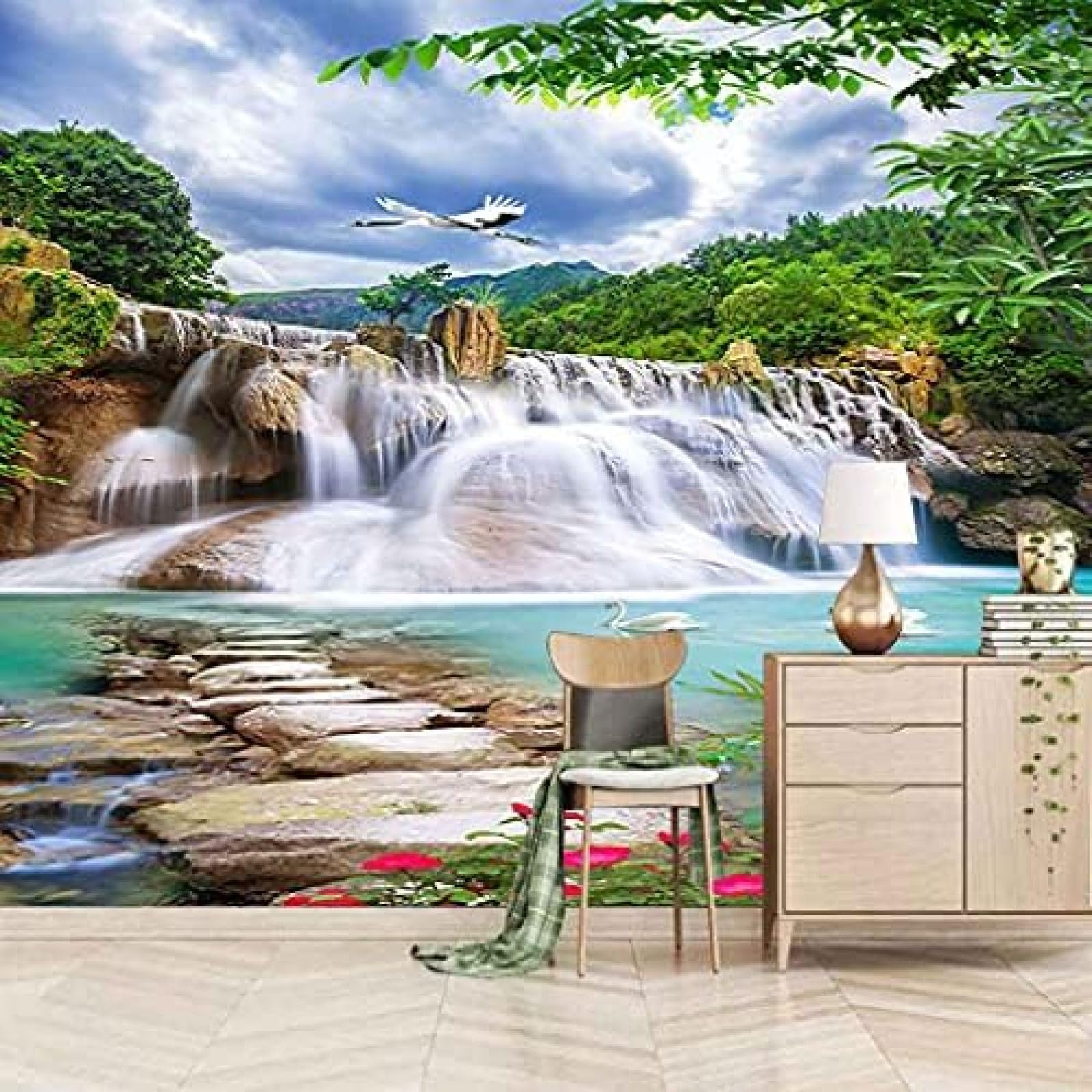 XLMING River Falls Szenerie Küche Esszimmer Arbeitszimmer Wohnzimmer TV Hintergrund Wand 3D Tapete-250cm×170cm