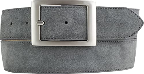 BELTINGER Herren-Gürtel aus Veloursleder mit Doppel-Schnalle 4 cm | Velour-Ledergürtel für Herren 40mm | Wildleder-Gürtel 4cm | Dunkelgrau 115cm