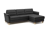 CAVADORE Leder-Ecksofa Palera mit Longchair / Landhaus-Couch mit Federkern + massiven Holzfüßen / 244 x 89 x 163 / Leder Schwarz