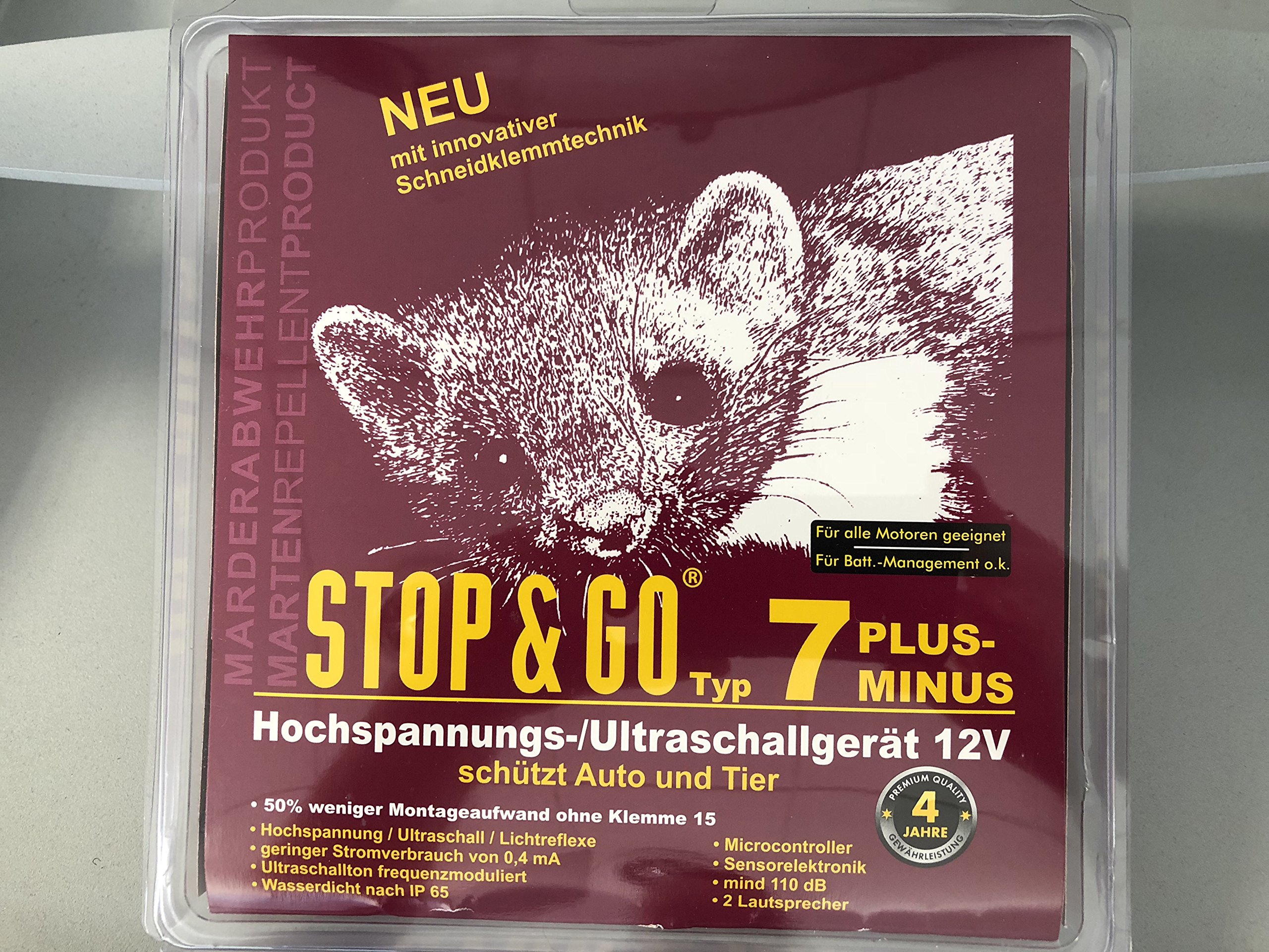 STOP & GO Hochspannungs Marderabwehrgerät mit Ultraschall 7 Plus-Minus SKT