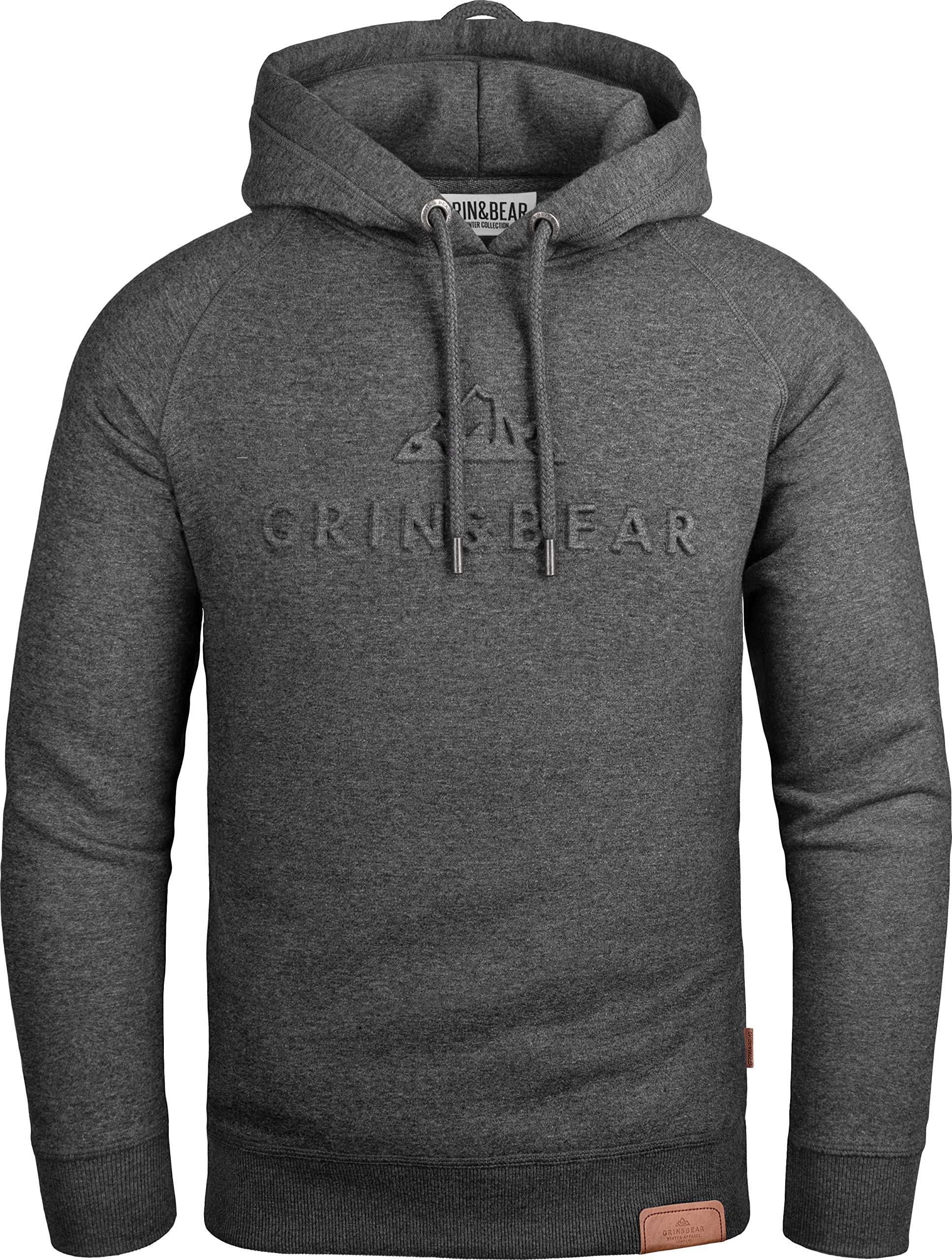 Grin&Bear Herren Hoodie Slim fit Kapuzenpullover Kapuzenjacke mit gestempeltem Design Logo GEC540 (S, Anthrazit)