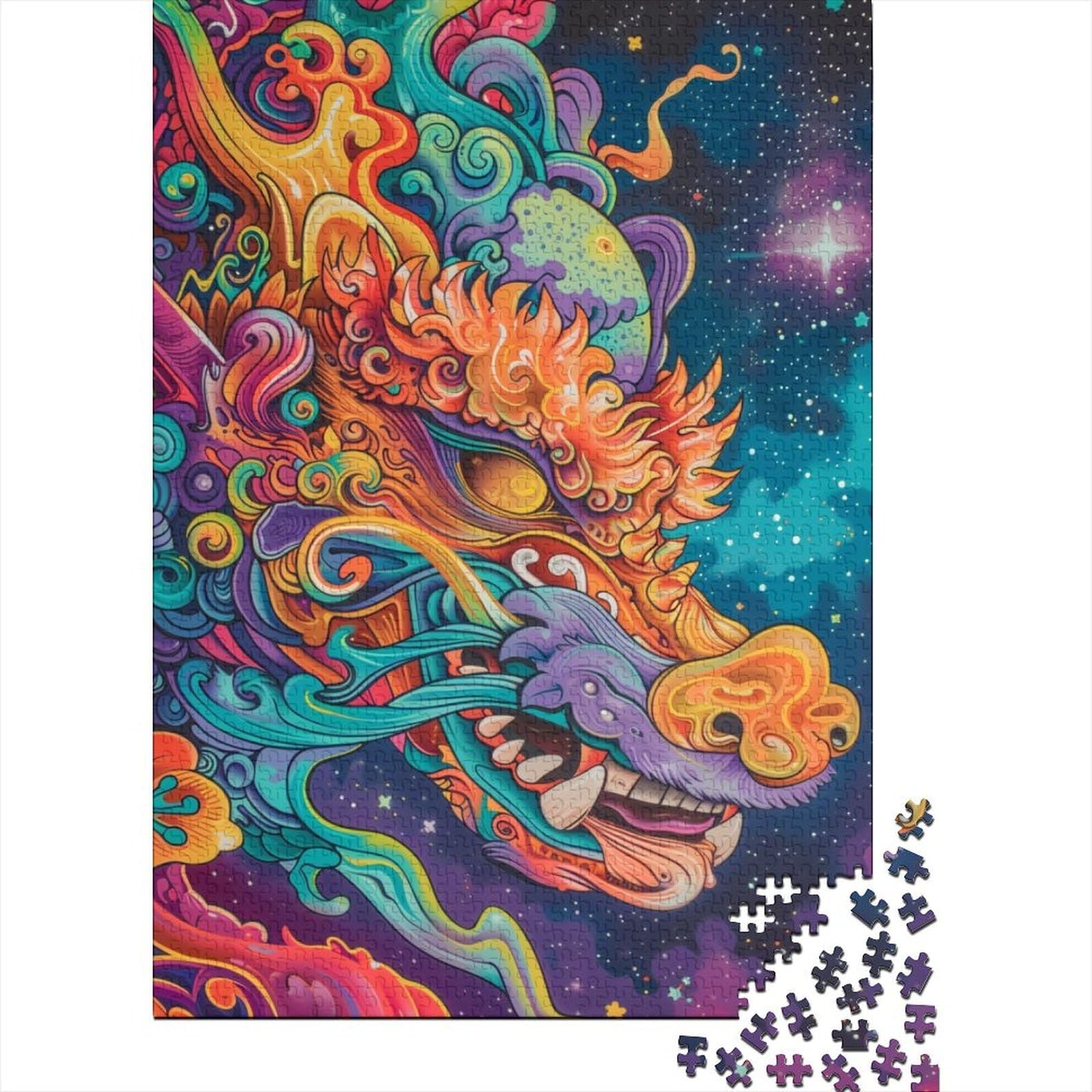 Art Dragon Holzpuzzle Puzzles für Erwachsene und Teenager Art Puzzles für Erwachsene 1000 Teile ganze Familie und die (75x50cm)