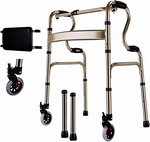 Klappbarer One-Click-Gehwagen mit 2 Rädern für Erwachsene und Senioren, 2-in-1-medizinischer Rollator, All-Terrain-Gehgestell, unterstützt bis zu 330 Pfund (blauer Gehhilfe) (grauer Gehhilfe