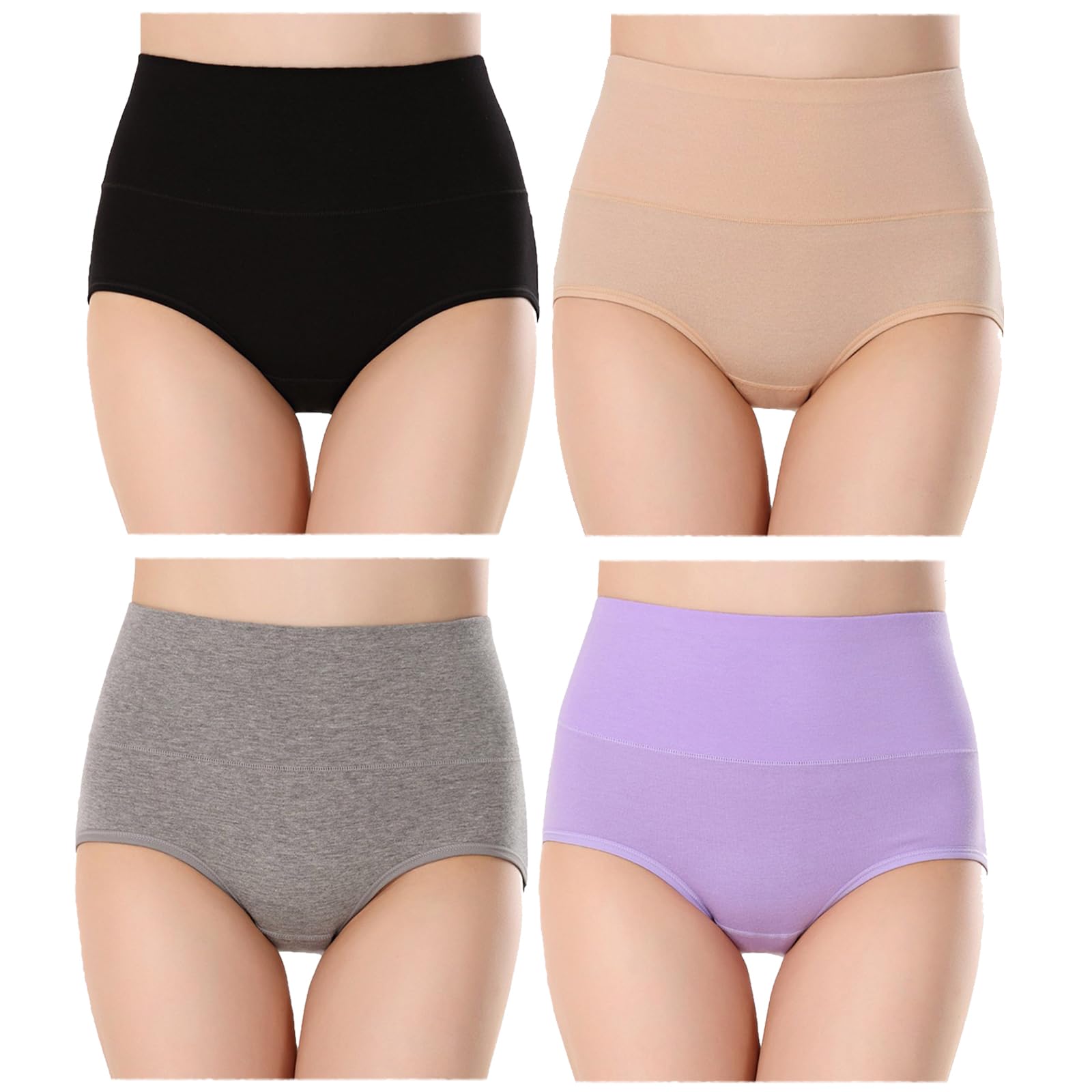 CSHE Unterhosen Damen,4er Pack Hohe Taille Slips Bequeme Frauen Unterwäsche Stretch Atmungsaktiv Panty Weich Hipster Panties Frauen Höschen Sexy