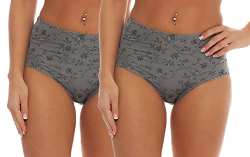 Cocain underwear 4 Stück Microfaser Taillen-Slips Uni mit Streublümchen und Kleiner Schleife, Grösse 52-54 grau