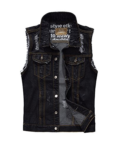 Herren Casual Ohne Ärmel Jeansweste Jeansjacke Denim Weste Slim Fit Vest Weste Schwarz M