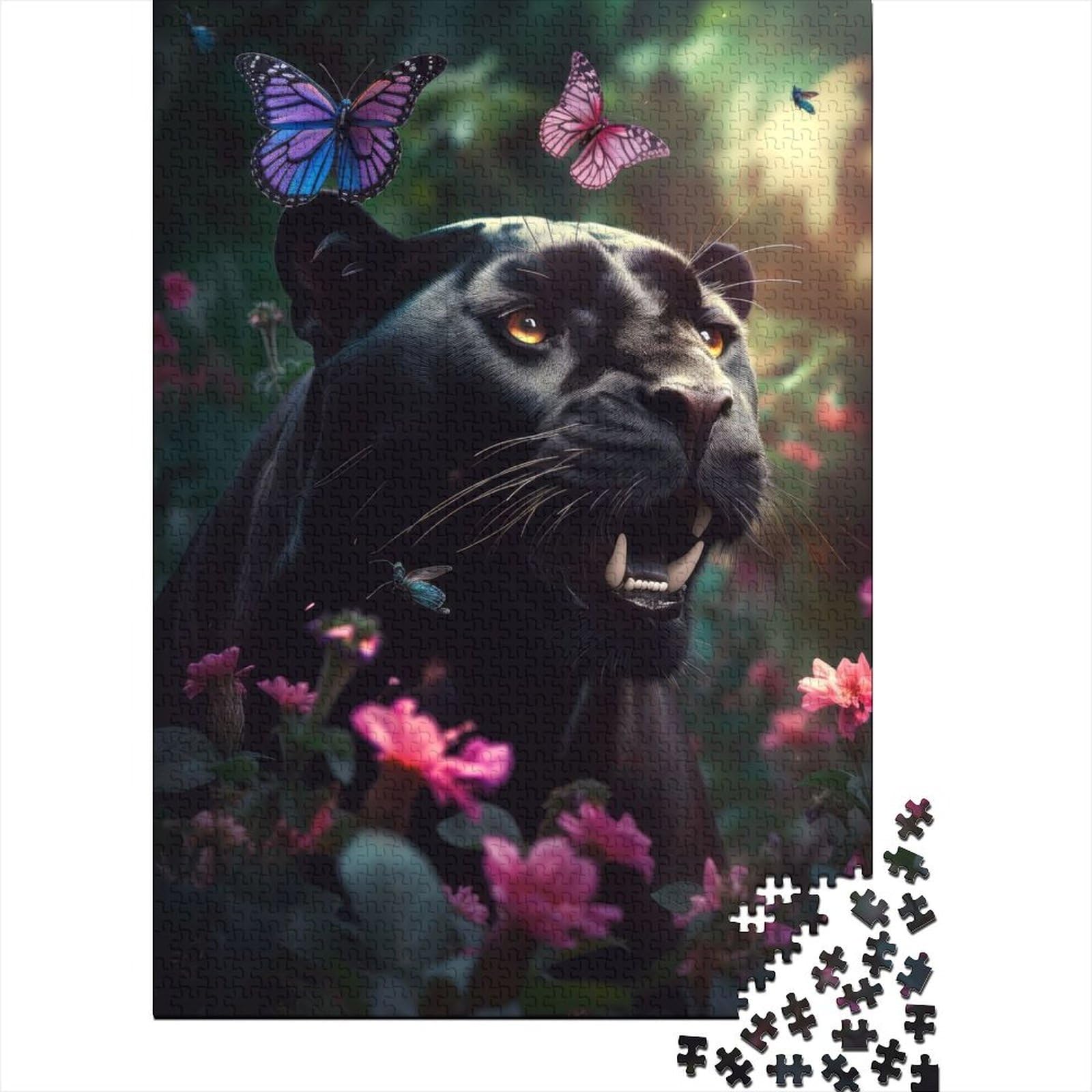 Black Panther Butterflies Puzzles für Erwachsene 1000 Puzzles Holzpuzzles für Erwachsene und Teenager Puzzles für Erwachsene Lernspiel Herausforderungsspielzeug (Größe: 75 x 50 cm)