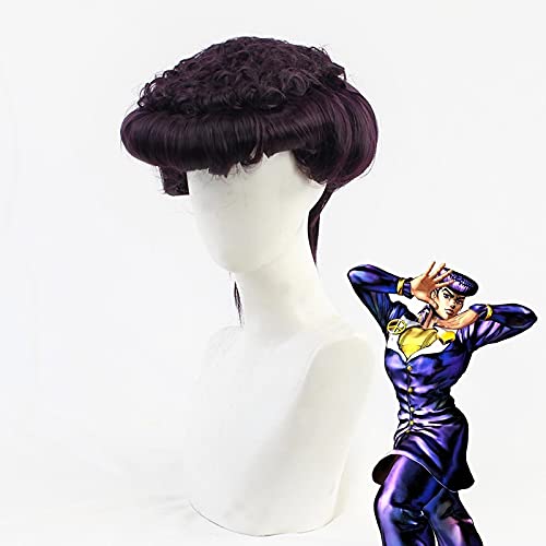 Anime cosplay perücke Josuke Higashikata Cosplay Perücke JoJo's Bizarre Abenteuer Dark Purple Perücke Karneval Halloween Party Hitzebeständige Haare+Perücke Kappe