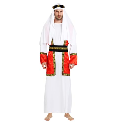 Uitndvyte Arabisches Halloween-Cosplay-Outfit, S-Kostüm, arabisches Prinz-Kostüm, Naher Osten, Robe, arabisches Verkleidungs-Kostüm für Herren