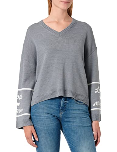 Love Moschino Damen V-neck pullover, Melange Dark Grey, 38 EU