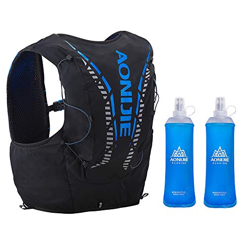 AONIJIE 12L Running Vest Pack Trinkrucksack mit 450ml weicher Wasserflasche Herren Damen Outdoor Sporttasche (Schwarz, M/L)