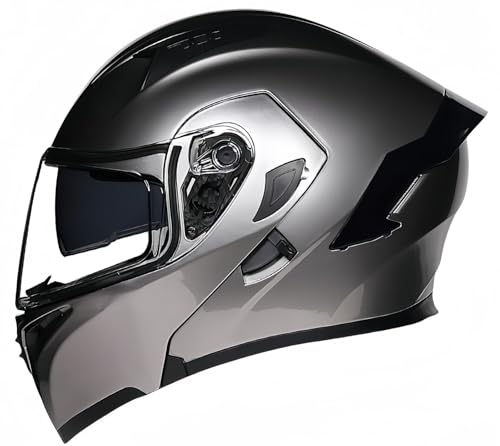 Modularer Integralhelm Für Motorräder, Hochklappbarer Motorradhelm, ECE-Zugelassener Doppel-Integralvisierhelm Für Herren Und Damen, Roller-Motorradhelm Für Erwachsene V,L56-57CM