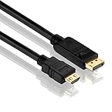 PureLink PI5100-050 DisplayPort auf HDMI Adapterkabel (2K FullHD (1080p), Ethernet), DisplayPort Stecker (20pin) auf HDMI-A Stecker (19pin), Zertifiziert, 5,00m, schwarz