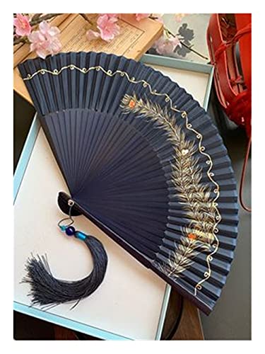 VSULZVNU Faltfächer Chinesischer klassischer Faltfächer Chinesischer Vintage Faltfächer Bambus Bronzing Fan Tragbar Handgefertigt Chinesischer Hanfu Handfächer Ventilador Fan (E) (B)