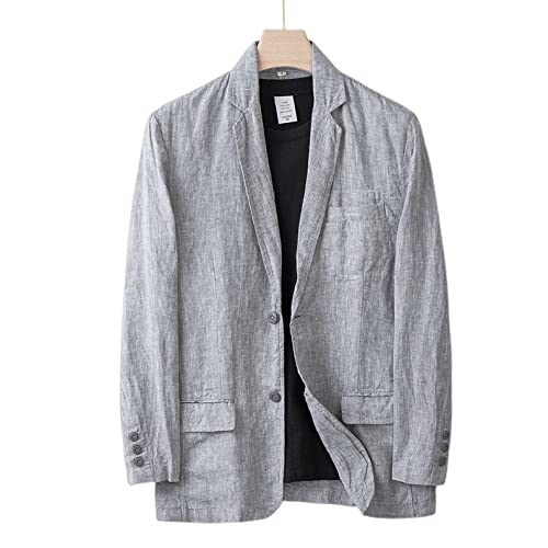 Blazer Herren, Sommer Herren Leinen Anzugjacke Einfarbig Leichte Anzugblazer Jacken Grau Lässiger Dünner Luftiger Anzugmantel Lockere Atmungsaktive Moderne Freizeitjacke Für Party Abendessen,Xs