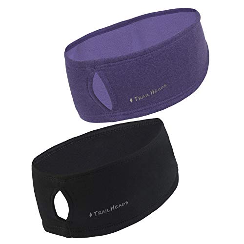 Damen Pferdeschwanz-Stirnband | Feuchtigkeitsableitendes Ohrband | The Power Running Stirnband – 2er-Pack (Schwarz/Heather Purple)