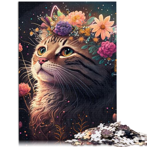 Puzzle-Geschenk „Katze und Blume Neon“, 1000 Teile Puzzle für Erwachsene, Holzpuzzle ganze Familie und die 1000 Teile (50 x 75 cm)