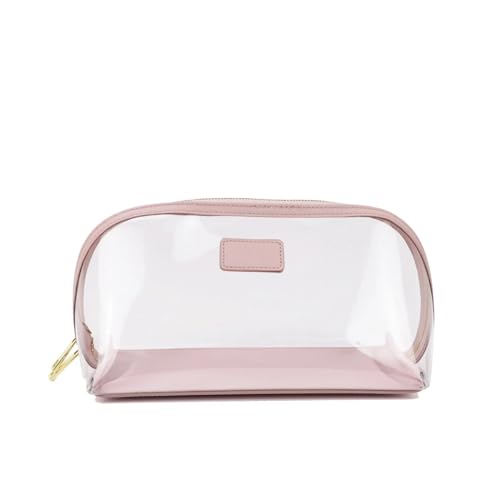 Transparenter Kulturbeutel Reise-Kosmetiktaschen-Set aus echtem Leder, wasserdichte Make-up-Pinsel-Aufbewahrungstasche, tragbar, transparente PVC-TPU-Kosmetiktasche(Color:Pink Big Size)