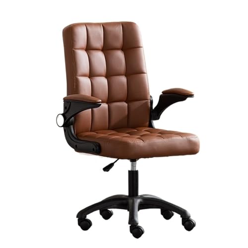 Zhaoj24-05 Bürostuhl Ergonomischer Bürostuhl Home-Office-Schreibtischstühle mit hochklappbarer Armlehne, Rollschreibtischstuhl aus Kunstfell Schreibtischstuhl(Bruin)