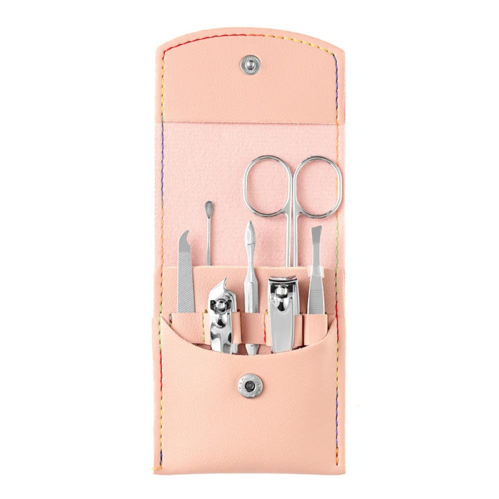 Nagelknipser-Set, Maniküre, Schönheit, Maniküre, Werkzeug-Set, Nagelknipser, 7-teilig, faltbare Tasche, tragbar, Rosa (Rosa)