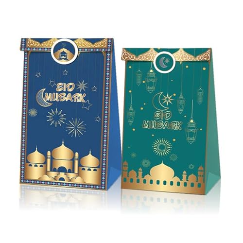 12 Stück 22 * 12 * 8 cm Eid Mubarak festliche Geschenkverpackungsbeutel Süßigkeiten Kekse Kraftpapiertüte Ramadan Kareem Wohnkultur Einkaufstaschen-A,22 12 8