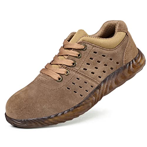 fayengan Arbeitsschuhe Herren Damen Sicherheitsschuhe Stahlkappen Schutzschuhe Leicht Stahlkappenschuhe Sportlich Arbeitsschutzschuhe Unisex (Color : Brown, Size : 43 EU)