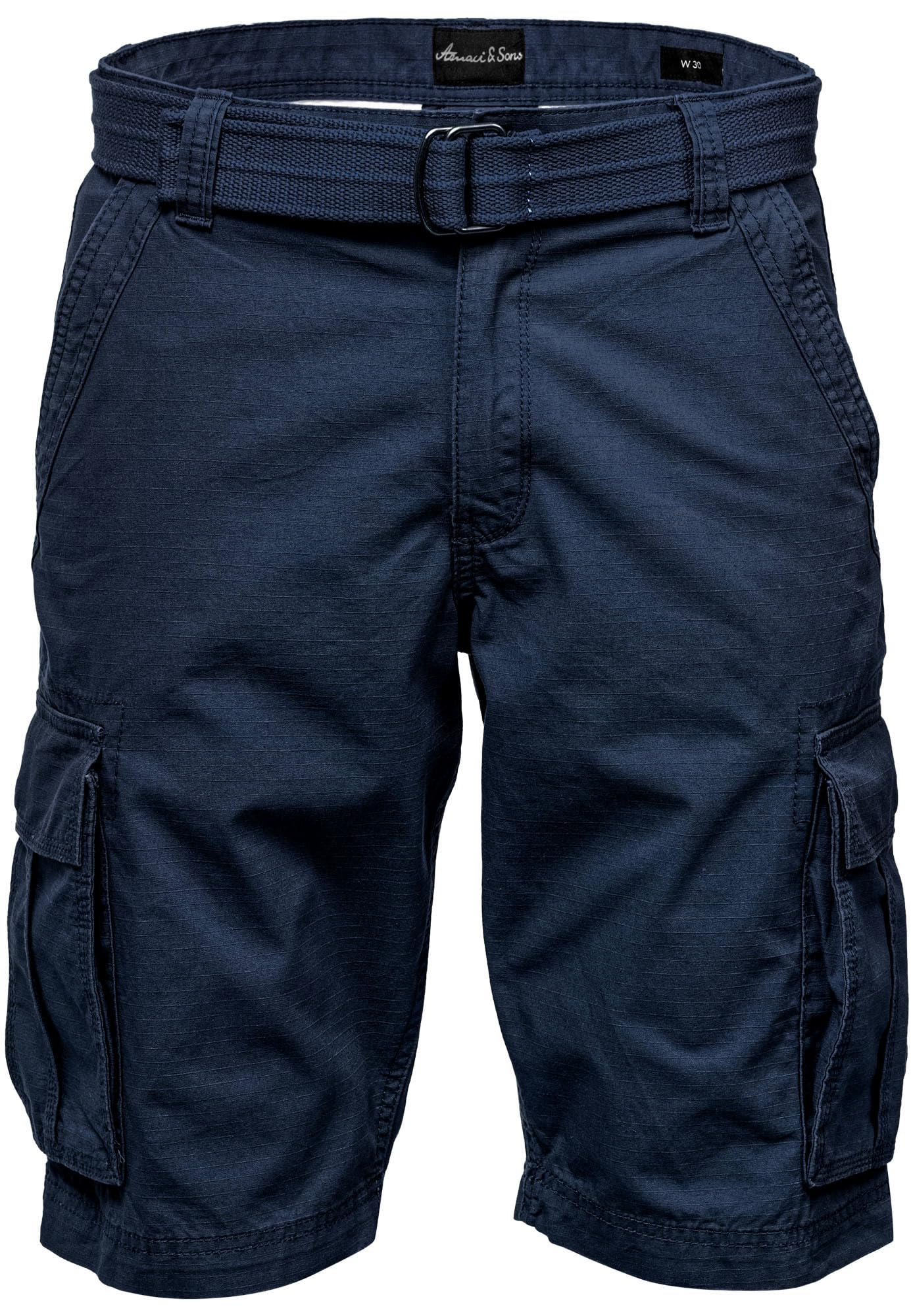 Amaci&Sons Herren Cargoshorts Männer Kurze Bermuda Hose inkl.Gürtel Regular Fit Gurt7027 Navyblau W33