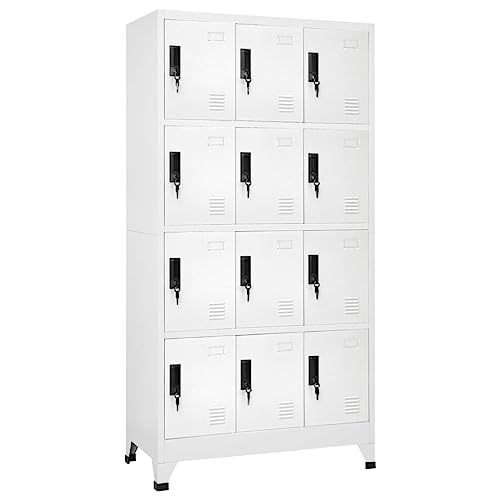 KLYEON Schließfachschrank Weiß 90x45x180 cm Stahl,Robuster StahlGarderobenschrank mit 12 verschließbaren Fächern für Büro, Schule und Zuhause Aufbewahrungsschränke & Schließfächer