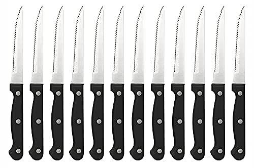 Prima Collection 12-teiliges Steakmesser-Set mit Edelstahlklinge und schwarzem Polypropylen-Griff mit Nieten