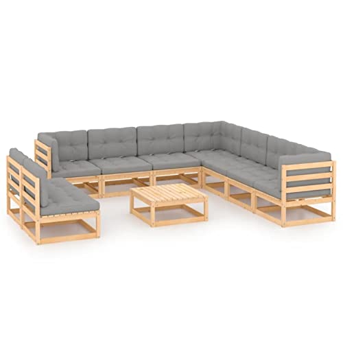 Juroupi 10-tlg. Garten-Lounge-Set mit Kissen LoungemöBel Gartenlounge Outdoor Lounge GartenmöBel Set Balkon MöBel Massivholz Kiefer - 3076909