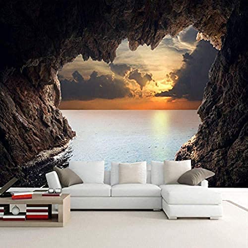 Wandbild 3D Moderne Höhle Sonnenaufgang Meereslandschaft Tapete Wohnzimmer Schlafzimmer Tv Poster Hintergrund Tapeten Wohnkultur Fototapete 3D Effekt Wohnzimmer Schlafzimmer Kinderzimmer-350Cm×256Cm