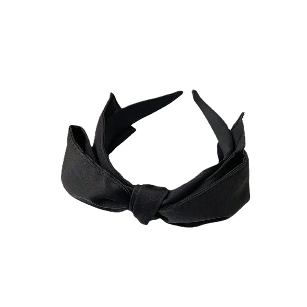 Doppellagiges Satin-Stirnband mit großer Schleife, breitkrempiges schwarzes Haarband mit hohem Totenkopf und Waschgesicht(Black)