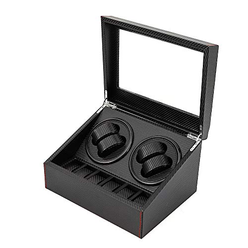 Uhrenbeweger, Carbon Fiber Uhrenbox für 4+6 Uhren Watch Winder luxuriöser automatischer Uhrendreher Kasten für Automatikuhren, Watch Winder,Uhrenvitrine